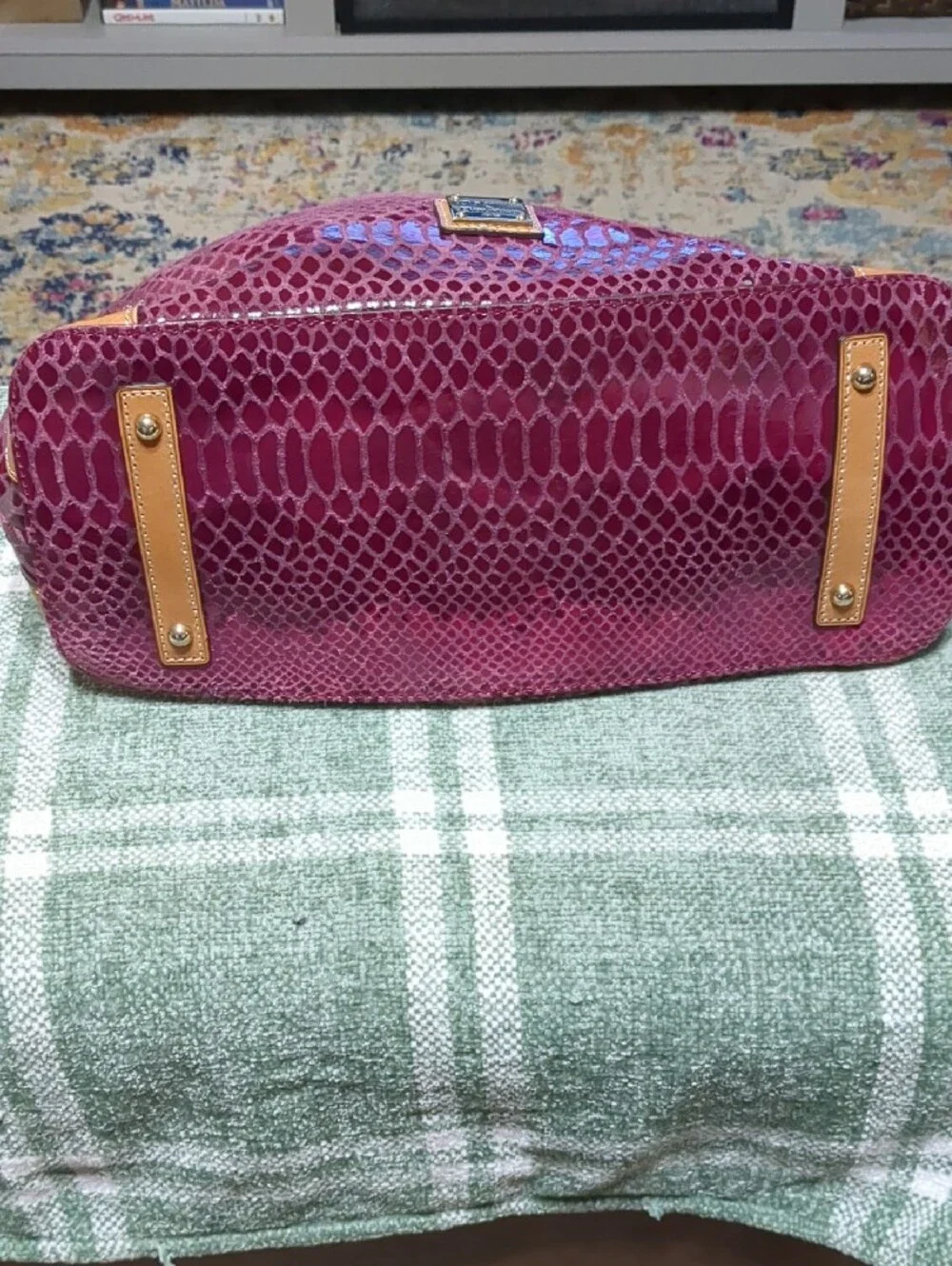 Dooney & Bourke Erica Snake-Embossed Hobo in Magenta with Tan Trim